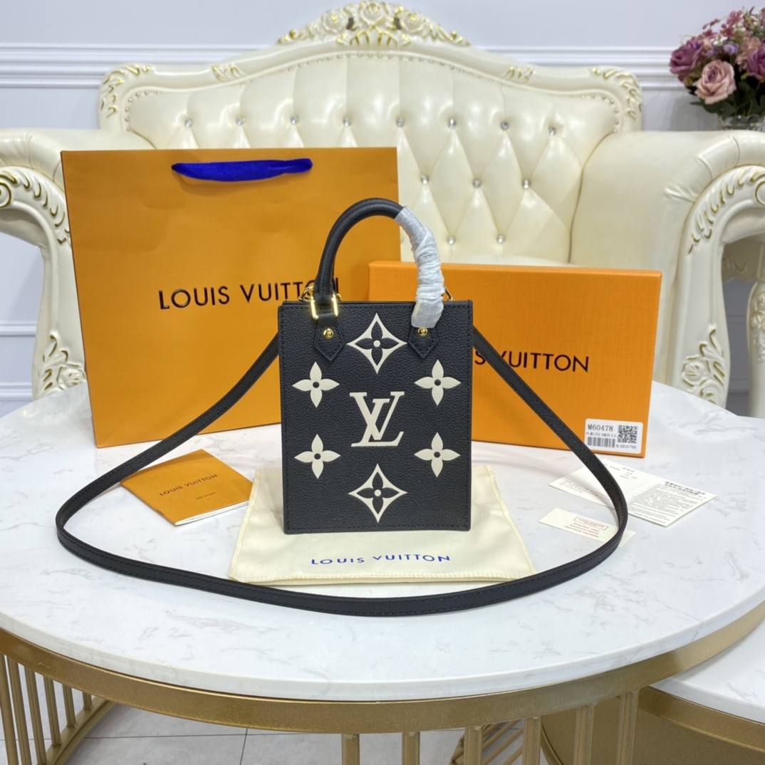 Louis Vuitton PETIT SAC PLAT Handbag Monogram Empreinte M57937 Black/Beige